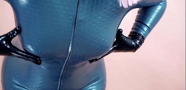  MILF fetish model Arya Grander in latex rubber catsuit fetish teasing free porn video